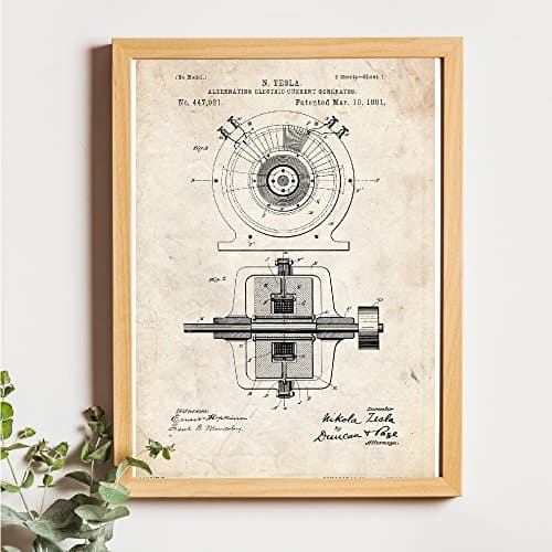 Nacnic - Pack 4 Fiches Brevets Electricité - Affiche Inventions et Anciens Plans Style Vintage. Ampoules, transistors, résistance.