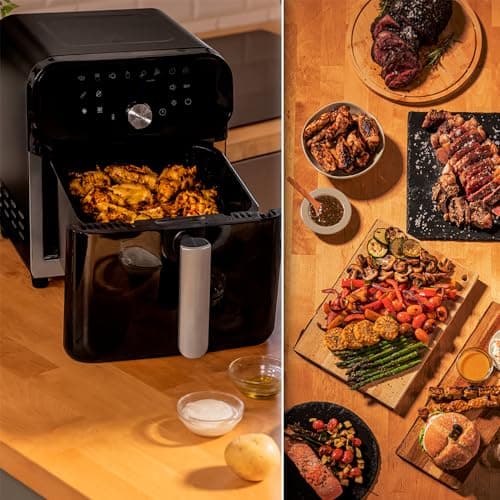 Cecotec Airfryer Cecofry Smokin' Duo 6000. Friteuse sans Huile, 6L Double Résistance, 2000W, 2 en 1: dorer et fumer, 13 menus, température réglable, écran tactile multifonctionnel.