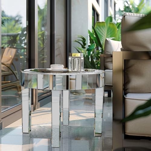 Artloge Table Basse Salon Ronde: Table Basse Argenté en Verre avec Diamants Table d'Appoint Moderne Design en Miroir pour Chambre Café Bureau - 60×60×50CM