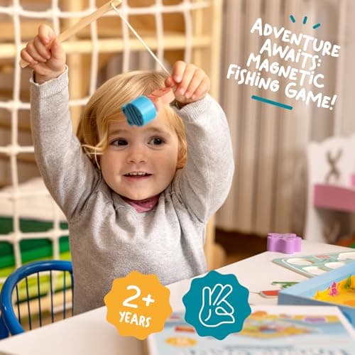 Nene Toys Jeu de Pêche Magnétique en Bois pour Enfants dès 2 Ans - Jouet Magnétique Ludique pour Tout-Petits de 2 3 Ans - Jeu Montessori de Pêche à la Ligne avec Puzzle - Cadeau pour Fille et Garçon