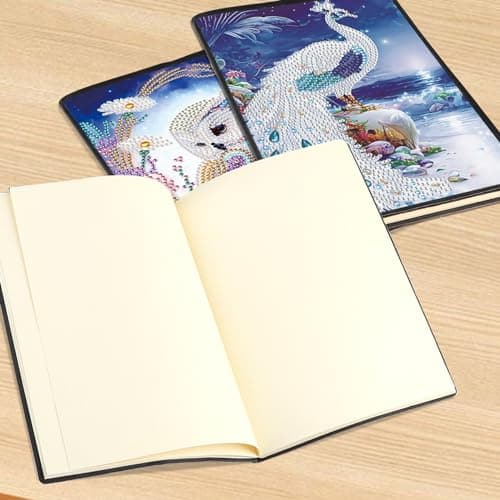 DCIDBEI Diamond Painting lot de 2 Carnet A5 Hibou Blanc Peinture Diamant Carnet de Note Chouette Paon A5 Diamant Painting Carnet de Croquis Filles Journal Intime Femme Adulte 50 Feuilles