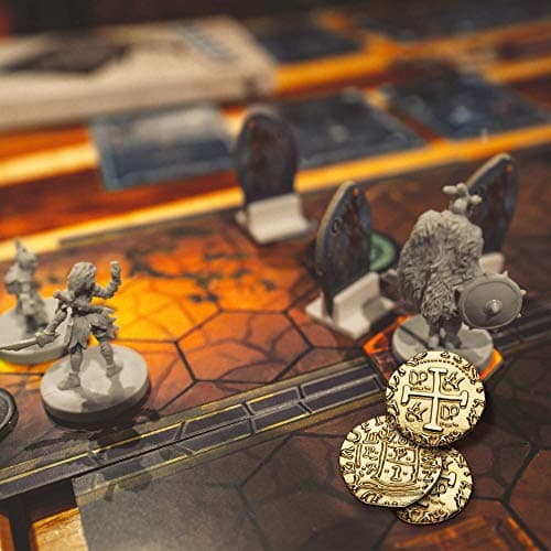 Pièces d'or Pirate en Métal - 35 Pieces Or Coffre Pirate Trésor, Répliques de Doublons Espagnols en Métal pour Les Jeux De Société, Les Jetons, Le Cosplay, Coffre Tresor de Jouet Pirate - M Taille