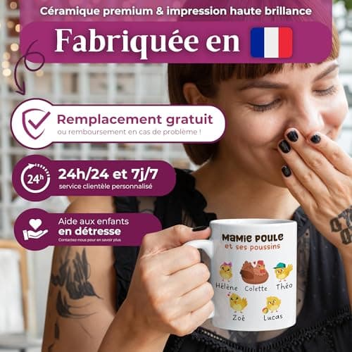 Cupdarling® Mug Mamie avec 1-8 Petits-Enfants Personnalisé - Mamie Poule - Tasse Cadeau Grand-Mère - Cadeau Fête Des Grand-Mères - Anniversaire Mamie - 330 mL Céramique - 4 Poussins