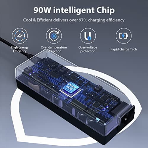 Sunydeal 90W Chargeur universel PC pour Ordinateur Portable HP Stream ASUS Vivobook Lenovo Ideapad Dell Acer Toshiba Sony Fujitsu MSI Samsung JBL 18.5V 19V 19.5V 20V Câble d'alimentation avec 10 Tips