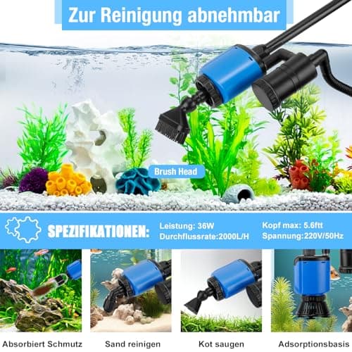 Mucek Piston Aquarium Électrique 30W Aquarium Nettoyant Galets sous Vide avec Soufflet - Kit d'aspiration d'Aquarium pour Changement d'eau, Nettoyage du Sable, Enlèvement de la saleté avec Tige