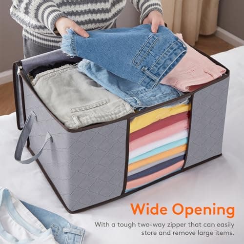 Lifewit Lot de 4 Sac Rangement Vetement 50L, Boite Rangement Pliable avec Poignées Renforcées, Housse de Rangement Couette, Caisse Rangement Sous Lit pour Vêtements, Couvertures, Jouets, Gris Clair