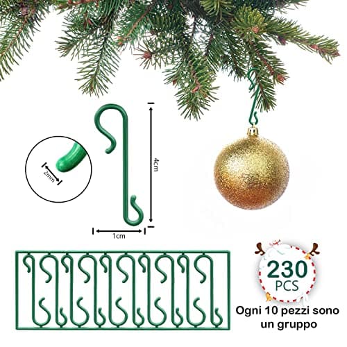 Annhao 230 Pièces Crochets d'arbre de Noël, Crochet Boule de Noel en Forme de S, Crochets d'Ornement de Noël, Accroche boule de noel, Cintres pour Sapin de Noël, Guirlande de Noël, Vigne de Noël(Vert)