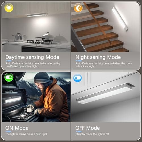 OUILA Lampe d'Armoire 36 LED, Rechargeable USB Sans Fil LED Lampe de Placard à Détecteur de Mouvement, Éclairage à LED étude de Cuisine Veilleuse Escalier Couloir (2 Pack)