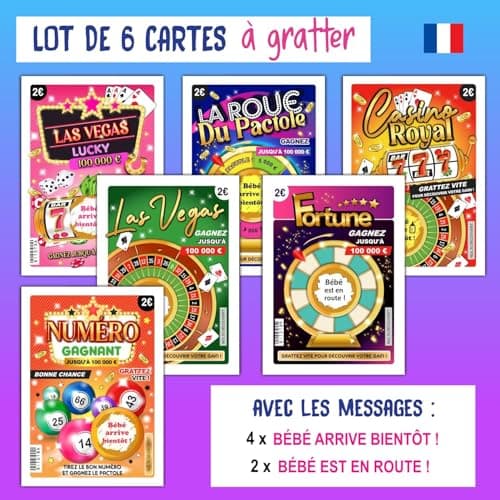 6 Cartes Annonce Grossesse à gratter | Annonce Bébé BEBE ARRIVE BIENTOT | Mamie Papy, Tonton Tata | Annonce grand parents, papa | Ticket de jeu à gratter (6 cartes ANNONCE GROSSESSE)