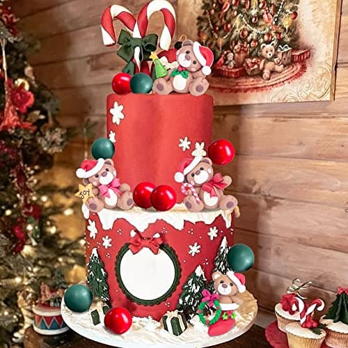 JeVenis Christmas Cake Décoration De Gâteau De Noël Décoration De Gâteau De Ours En Peluche Décoration De Gâteau De Bear Cake Décoration