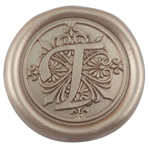 Zifospy cire cachet, Lot de 50 autocollants scellage en or champagne pour invitation de mariage, Noël, emballage de cadeaux, fête, idéal pour sceller les enveloppes(Letter T)