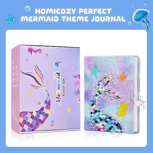 homicozy Journal intime pour fille avec cadenas - Papier à lettre sirène avec étui en peluche - Carnet privé avec stylo sirène et bracelet en perles - Violet