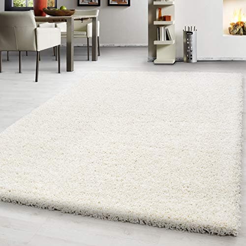 Teppium Tapis de salon moderne à poils longs - 140 x 200 cm - Crème - Moelleux - Facile d'entretien - Pour chambre à coucher, cuisine et salle à manger
