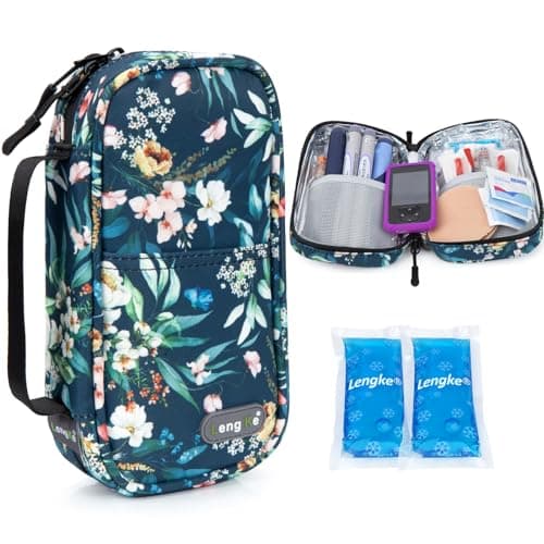 YOUSHARES Trousse Isotherme Insuline avec 2 Poche Glacière Insuline, Pochette Isotherme Insuline, Sac Isotherme Insuline Voyage pour Insuline Stylo, Injection, Seringue, Camellia Oleifera à Fond Bleu