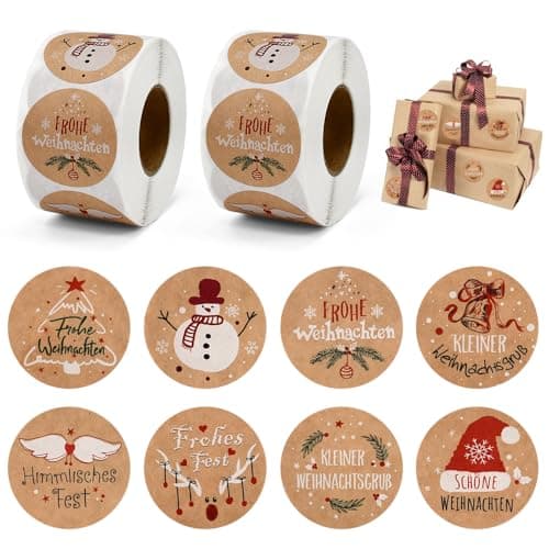 LIMITADA Gommettes Noël 1000 Pcs Autocollants De Noel Rouleau D'autocollants de Noël Etiquette Vacances Cadeau Autocollants d'enveloppe Joyeux Noël Autocollants Étiquettes Adhésives en Papier Kraft