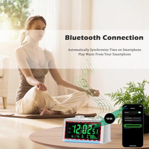VORRINC Radio Réveil, Radio-Réveil Peut Enregistrer des Sonneries d'alarme, Synchronisation de l'heure du Téléphone Portable, 3 Alarmes, Bluetooth, Snooze, Reveil Numerique pour la Chambre, Noir