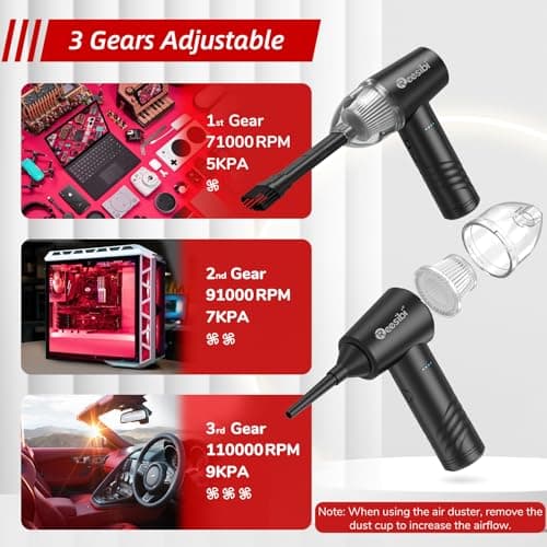 Reesibi 3 en 1 Portable Aspirateur et Souffleur Air Comprimé, 3 Vitesses 110000 RPM Dépoussiérants Puissants électrique, 10Kpa Mini aspirateur pour PC Nettoyage, Clavier,Voiture, Canapé, Maison