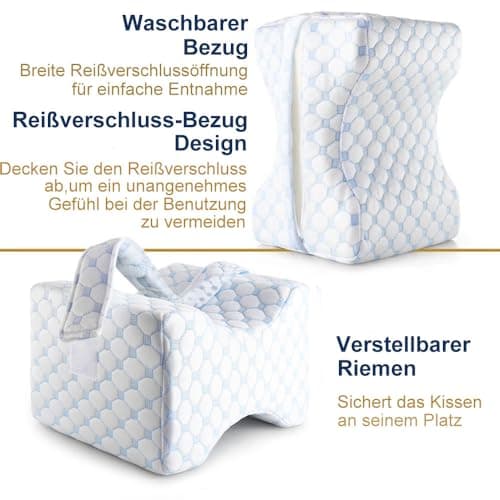Ecosafeter Oreiller de Jambe Ergonomique avec Mousse à Mémoire de Forme pour Dormir pour Dormeurs Latéraux, Soulagement de la Sciatique, Douleur aux Jambes