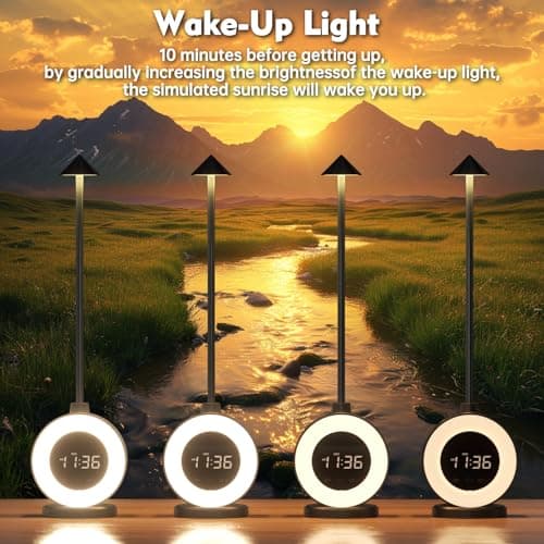 Réveil Lumineux LED,3 in 1 reveilsimulateur d'aube,7 Sons Naturels Lumineux Lampe avec Simulateur d'Aube, 2 Réveils Veilleuse Enfant, 12 couleurs Reveil Lumineux Lampe de Chevet Fonction Snooze