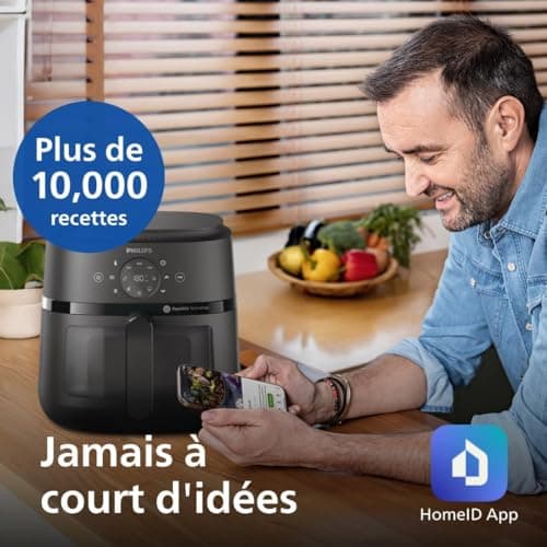 Philips 2000 Series Airfryer - 13 façons de cuisiner, technologie Rapid Air, jusqu'à 90% de matières grasses en moins, fenêtre de cuisson, cuve de 6,2L, écran tactile, noir (NA230/00)