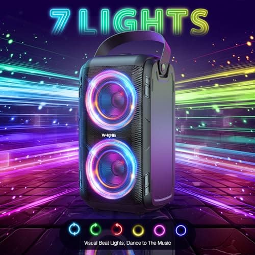 W-KING Enceinte Bluetooth Puissante avec 2 Haut-parleurs à Gamme Complète - Super Bass, Haut-Parleur d'extérieur Portable sans Fil 80W avec Lumières LED, Son 105 DB, IPX5, U-Disk, Carte TF, AUX, EQ
