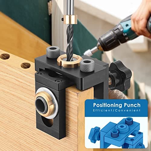 Helangel 8/10/15 mm Gabarit de perçage, kit de guide de perçage en bois 3 en 1 avec clip de positionnement, localisateur de guide de perçage réglable et échelle