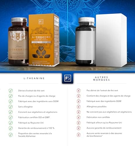 FS L Theanine | 90 Gélules Theanine A Base de Thé Vert - 750 mg Extrait de The Vert A Haute Teneur fournissant 300 mg de L-Theanine par portion | Sans OGM Sans Gluten | Fabriqué au Royaume-Uni