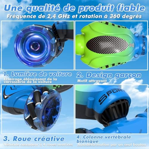 Fosgoit Voiture Télécommandée Enfant, 4x4 Télécommandée Tout Terrain, 2,4 GHz Voiture RC Drift avec Lumières, Jouets pour Enfants de 3-12 Ans, Meilleurs Cadeaux d'anniversaire de Noël pour Enfants