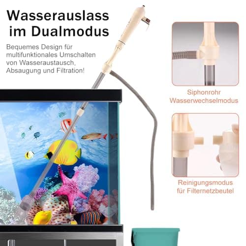 Zebbyee Aspirateur Aquarium Electrique, 3 en 1 Kit Nettoyage Aquarium, Pompe Siphon Aquarium avec Tige Télescopique, Gravier Pompe Nettoyage,Filtres, Changeur d'eau