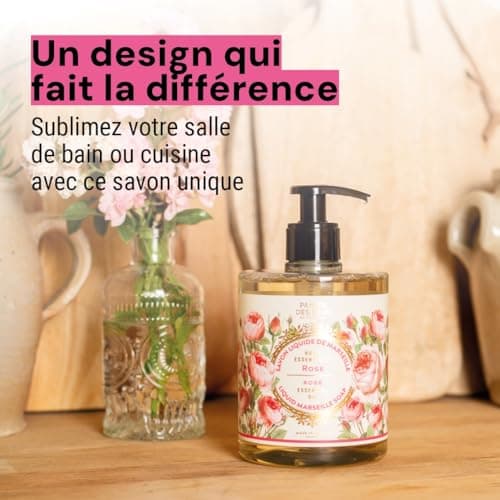 Panier des Sens - Savon de Marseille Liquide Rose - Savon Liquide Mains Hydratant - avec Huile de Coco - 97% d'Ingrédients Naturels - Savon Main Fabriqué en France - 500ml