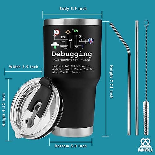 Panvola 'Debugging Definition ' Programmeur informatique Étudiant Enseignant Codeur Programmation Gobelet isolé sous vide Tasse de voyage en acier inoxydable avec couvercle amovible en paille (30 oz)