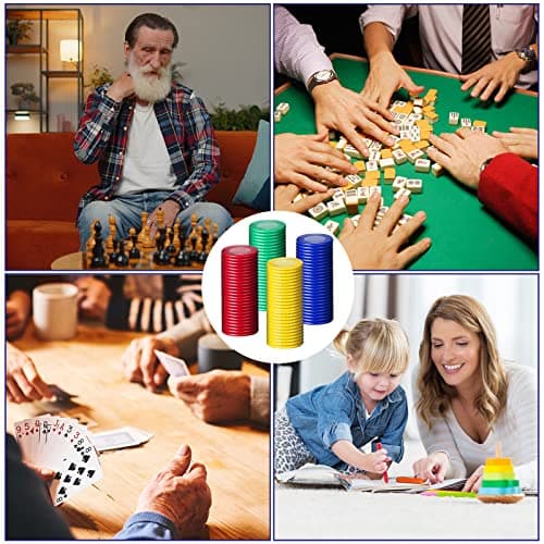 400 Pièces Jetons de Poker, Jeton de Jeu, 4 Couleurs Jeton Poker en Plastique, pour Apprendre Le Calcul Mathématique, Bingo (Rouge, Bleu, Vert, Jaune, 0,86 Pouces)