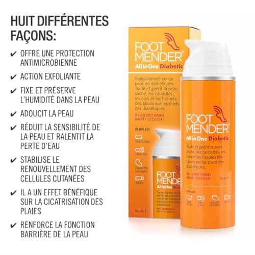 Footmender All in One Diabetic | Médicalement prouvé, maintenant disponible sur ordonnance | Traitez et soignez vos pieds secs, votre peau dure, vos cors et vos talons fissurés | 150 ml