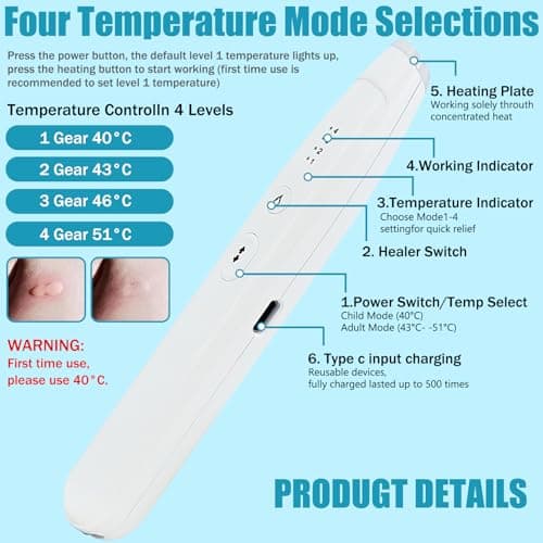 OBEST Guérisseur de piqûres d'insectes,rechargeable, portable,anti-piqûres d'insectes,dispositif contre des démangeaisons,douleurs et gonflements,appareil soulageant piqûres anti moustique