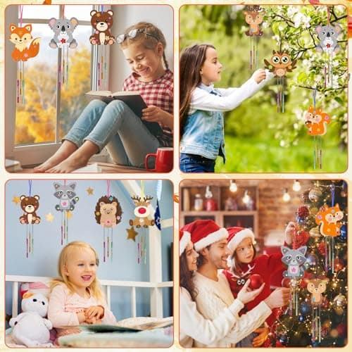 PIWOSGOL Kits Bricolage Animal Enfants, 9 Pcs Animal Carillon à Vent en Bois, Loisirs Créatifs pour Filles, DIY Animal Artisanat pour Activité Manuelles Enfants Cadeau Anniversaire 3-12 Ans