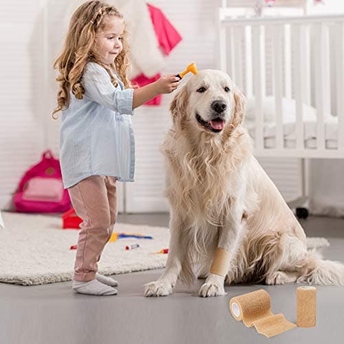 SUPERBE Bande Cohesive Bandage Autoadhésif Elastique 7.5cm x 450cm, Bandage Medical pour Premiers Secours Sports, 12 Rouleaux (Beige)