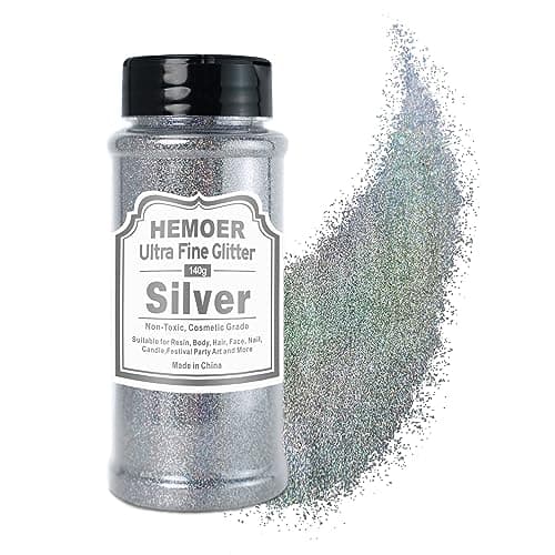 Argent Paillettes Ultra Fines, 140g en Résine Paillettes Métallique pour époxy, Gobelets, Bougies, Arts de la Peinture, Cheveux, Visage, Corps, Yeux, Nail art, Festival