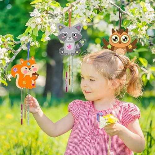 PIWOSGOL Kits Bricolage Animal Enfants, 9 Pcs Animal Carillon à Vent en Bois, Loisirs Créatifs pour Filles, DIY Animal Artisanat pour Activité Manuelles Enfants Cadeau Anniversaire 3-12 Ans