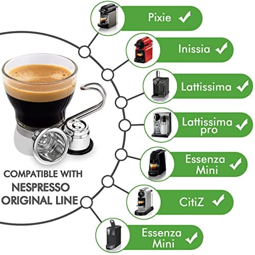 Capmesso Dosettes de café réutilisables pour Nespresso Originalline, 6 capsules rechargeables Nespresso en acier inoxydable compatibles avec la machine Nespresso Originaline