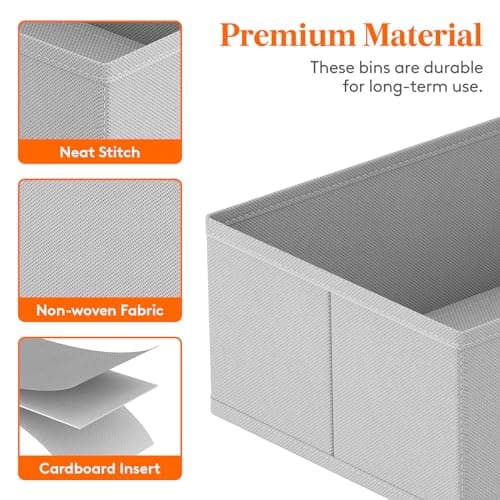 Lifewit Lot de 6 Organisateur Tiroir, Boite Rangement Vetement Pliable, Separateur Tiroirs en Tissu, Rangement sous Vetement, Panier Rangement Armoire pour Chaussettes, Cravates, Ceintures, Gris