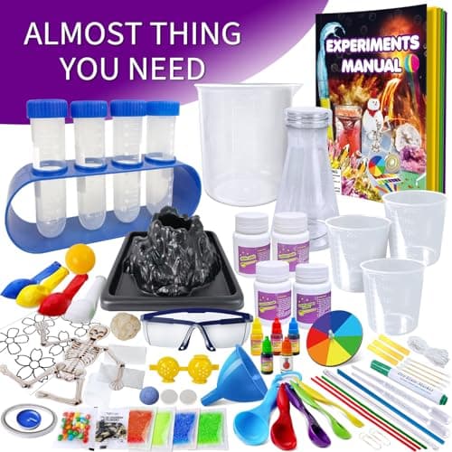 UNGLINGA 150 Expériences Scientifique pour Enfants, Activités Laboratoire de Chimie et Kit, Kits Éducatifs et Jeux Science, Idées de Cadeaux d'anniversaire pour Garçons et Filles, Éruptions Volcanique