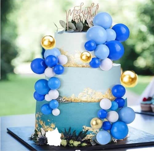 Lot de 36 décorations de gâteau en forme de boule en mousse pour gâteau de mariage, fête d'anniversaire (Dark blue+light blue+white+gold)