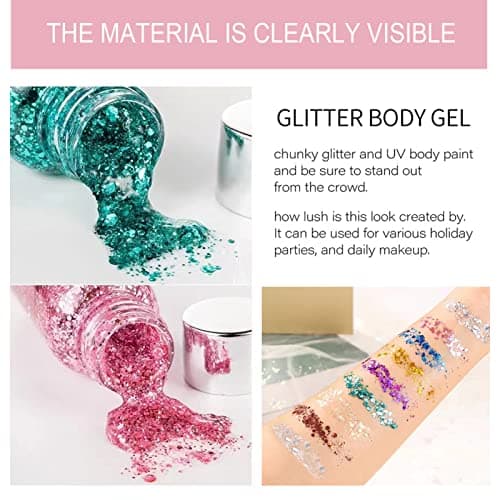 Body Glitter gel,Paillettes Visage,Mermaid Sequins Body Glitter,Liquide Fard À Paupières Glitter,For Festival Masquerade Birthday Makeup,Ongles(Vert)