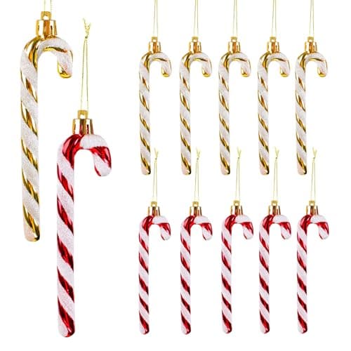 Coicok 12 Pièce Canne de Bonbons de Noël, Canne en Bonbon Glitter Décorations, Plastique de Noël Candy, Canne à Sucre d'arbre de Noël, Canne de Noël Cadeau Noël Arbre de noël Bonbons décoration