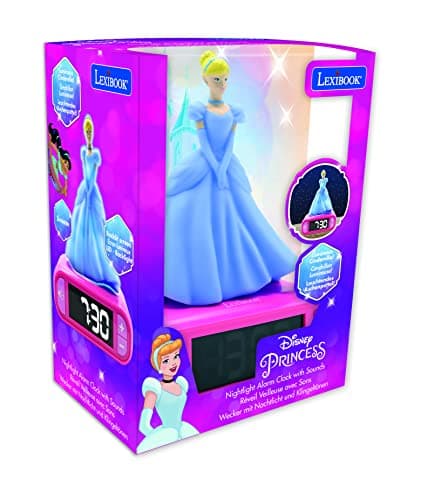 Lexibook, Disney Princesses, Réveil Veilleuse Cendrillon, Personnage lumineux, choix de 6 alarmes, 6 effets sonores, Écran rétro-éclairé, Horloge, Snooze, Rose, RL800DP