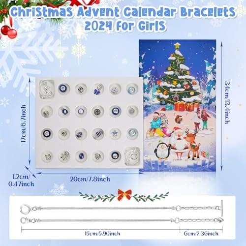 Calendrier de l'avent Bijoux, Calendrier de l'Avent 2024 Enfant Fille, DIY Calendrier de Noël Charms Bracelet Kit Fabrication Creation, Calendrier de l'avent Enfant, Cadeaux de Noël 5-13 Ans, Bleu