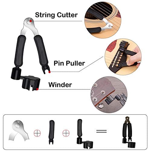 Kit Accessoire Guitare,TTCR-II 78 Pièces avec Support Guitare,Capodastre Guitare,15 Mediator Guitare,3 set Cordes Guitare Acoustique,Accordeur de Guitare,Enrouleur de Cordes,Sangle de Guitare etc....