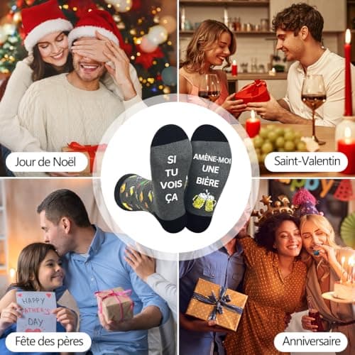 Chaussettes Unisexe Rigolotes Humour 39-46 Coton Fantaisie bière,Un Cadeau Original Pour Anniversaire, Noël et La Saint