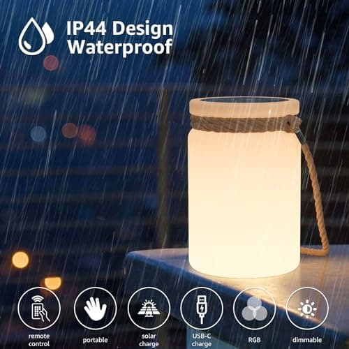RWWR Lampe de Table Solaire LED 8 Couleurs Lampe de Table Exterieur sans fil avec remote Dimmable 2 in1 Rechargeable Lampe de Table Pile IP44 Pour Balcon Jardin Terrasse camping (A)