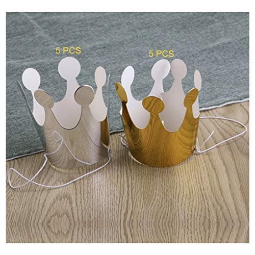 JZK 10x Papier Couronne Bouton de Papier Printemps Princesse Prince Couronne Favors Fête Décoration Accessoires pour Photo Booth Fête Anniversaire Festivals (5 x Or, 5 x Argent)